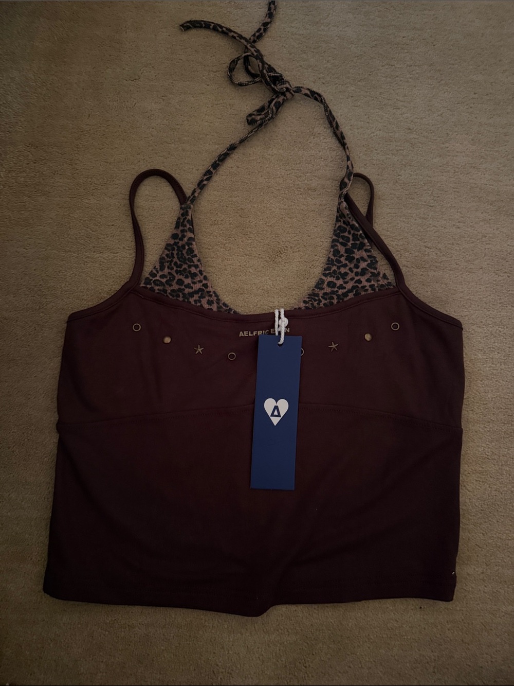 Aelfric Eden Brown Halter Bandeau with Leopard Trim